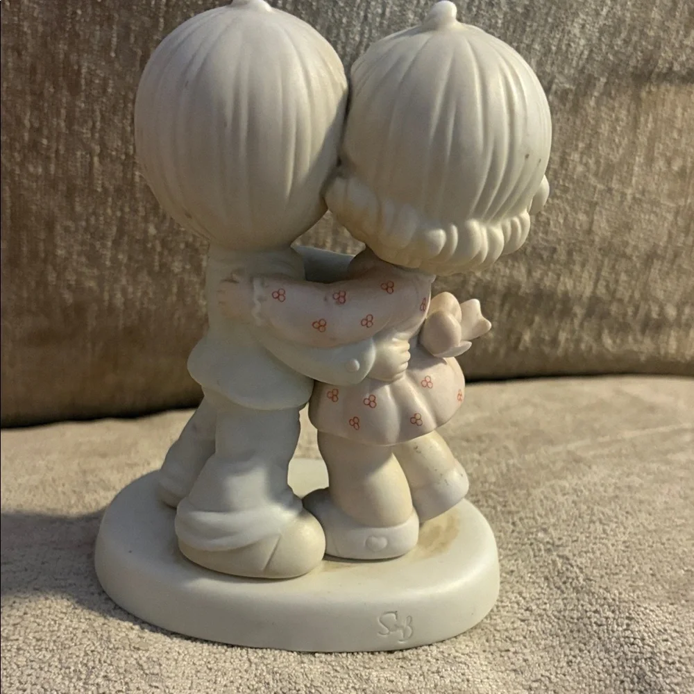 Precious Moments Cream and Pink Hugging Couple Porcelain Figurine